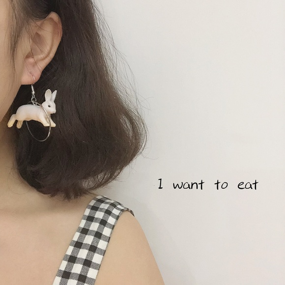 LAST ONE Cute Bunny Rabbits Drop Earrings - Picture 2 of 2